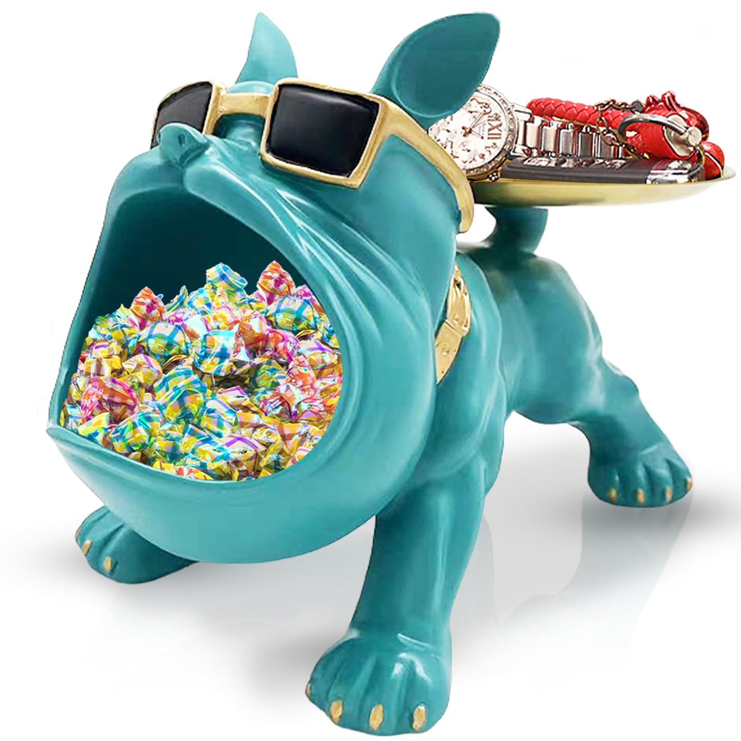 Dluxe Ave.  Tray Statue Bulldog Candy Dish/ Key Holder Bowl/ Blue Green