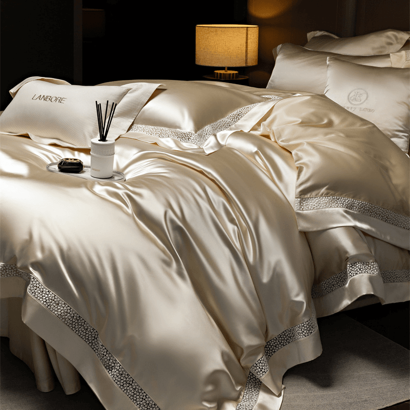 Dluxe Ave. Luxury Silk Tencel Bedding Set/ Flat Sheet Two Pillowcases {One Duvet Cover}