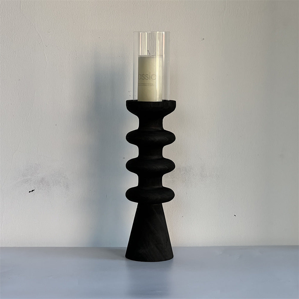 Handmade Carbonized Wood Candlestick Desktop Decor