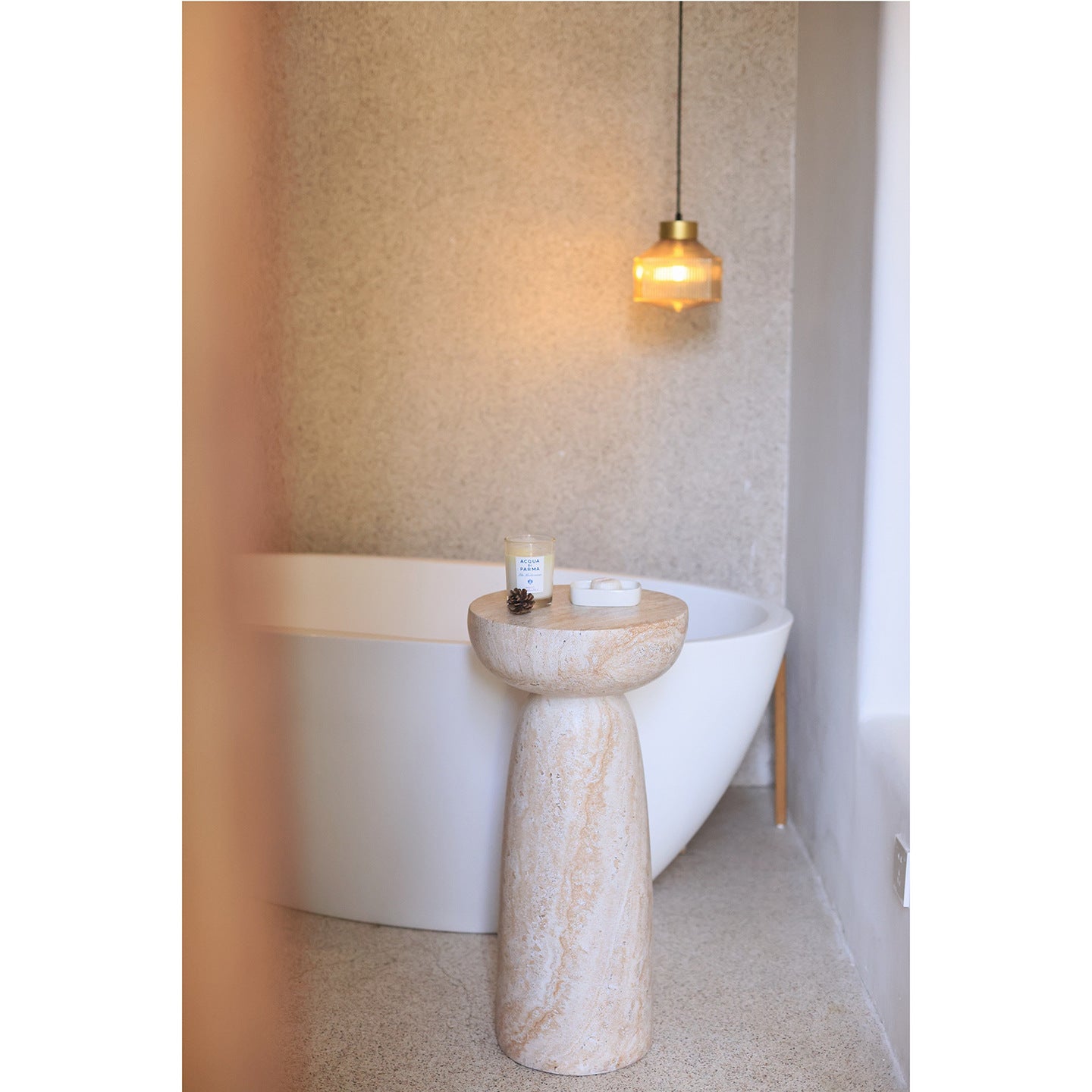 Modern Minimalist Faux Travertine Side Table