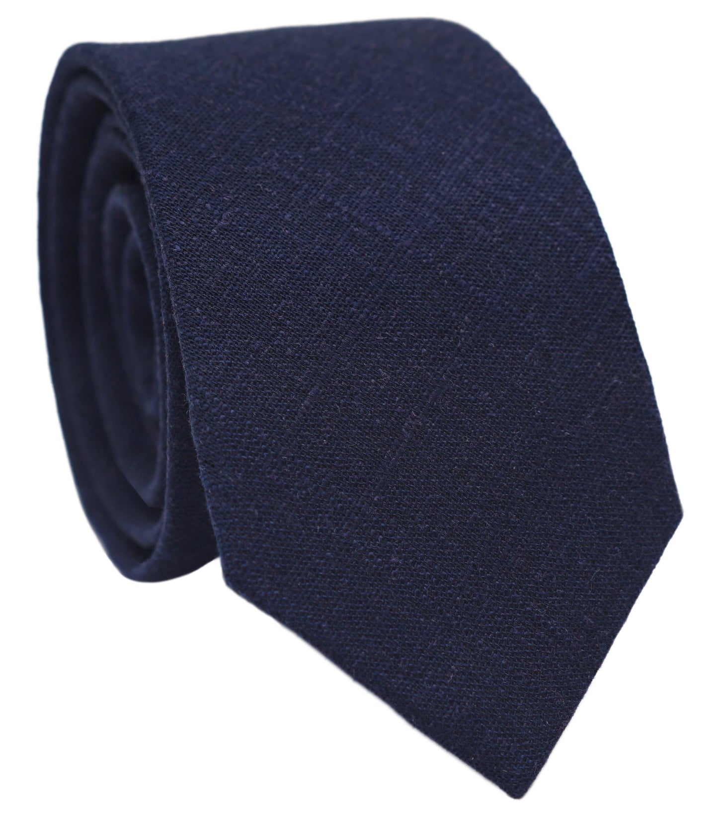 Dluxe Ave. Mens Skinny Ties Cotton Linen/ 2.5 inch Slim Marine/ Navy Blue