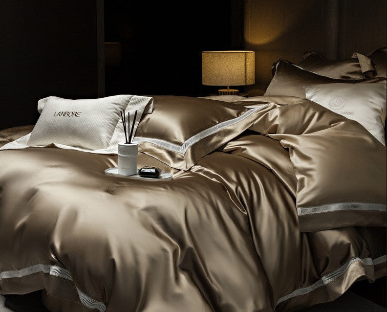 Dluxe Ave. Luxury Silk Tencel Bedding Set/ Flat Sheet Two Pillowcases {One Duvet Cover}