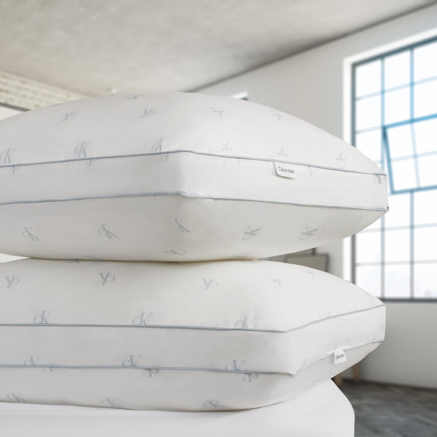 Dluxe Ave. ( QUEEN ) Calvin Klein Logo { EXTRA FIRM } 20" x 28" Set of 2 Bed Pillows/ White, Luxury Hotel Quality