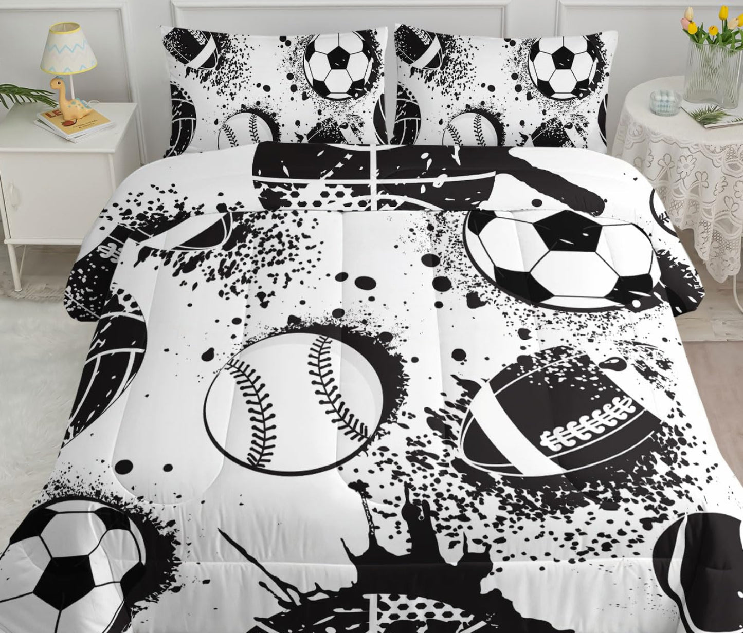 Dluxe Ave. ( FULL ) 3 Pcs Comforter Set, Black & White