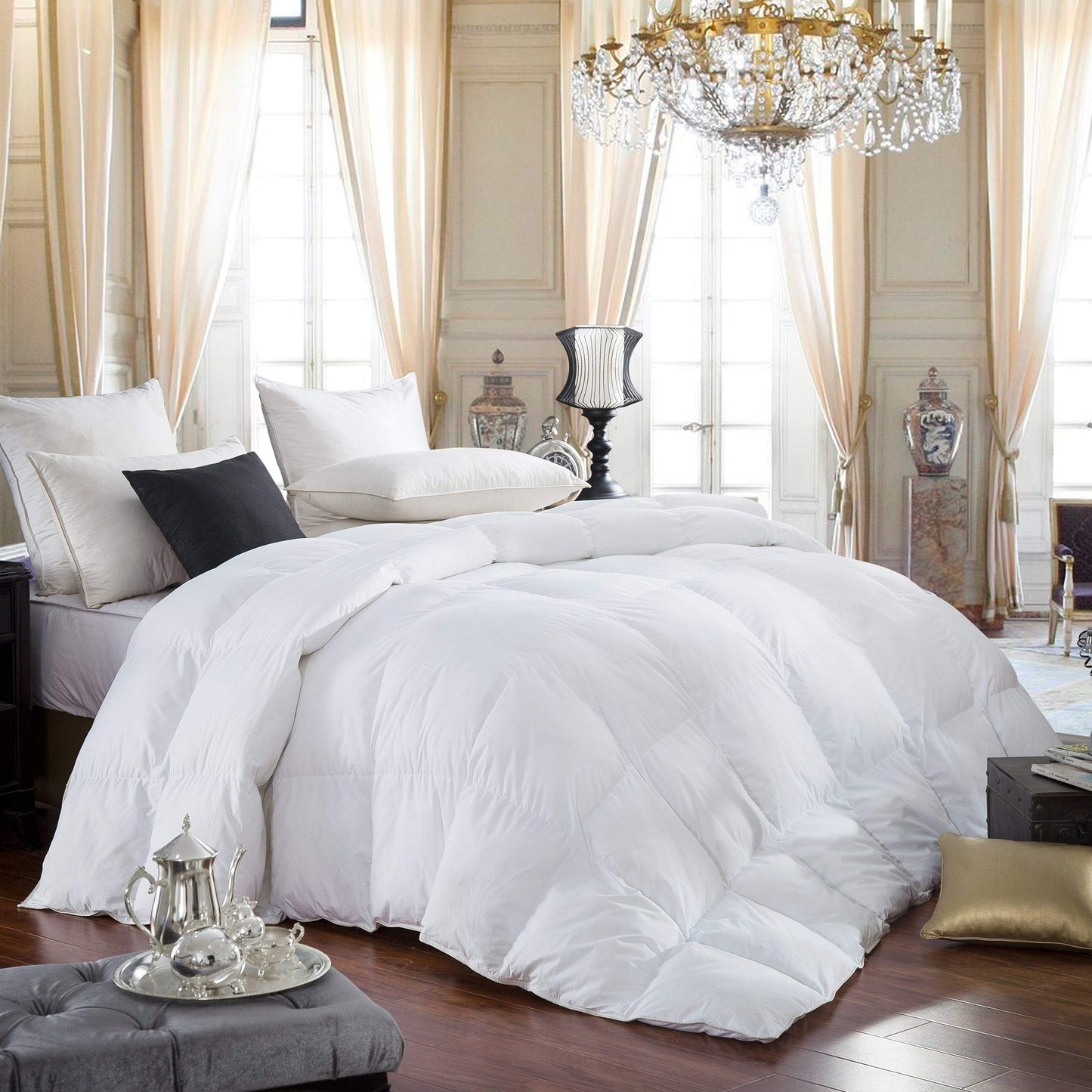 Dluxe Ave. ( QUEEN ) 600-Thread-Count Egyptian Cotton Goose Down Comforter/ 55 oz. Fill Weight Baffle Box Design, / White