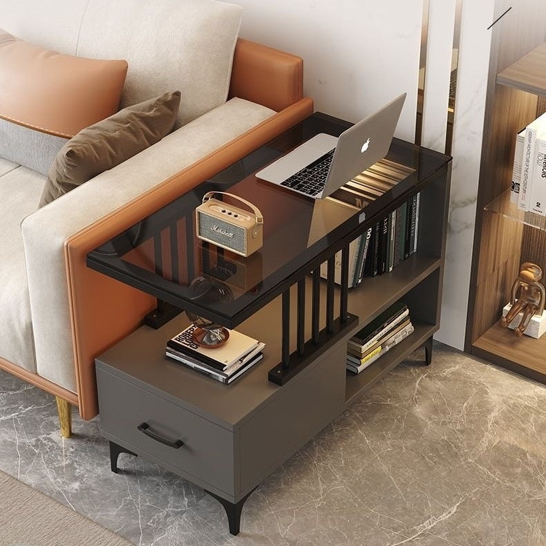 Modern Glass Side Table with Storage Shelf