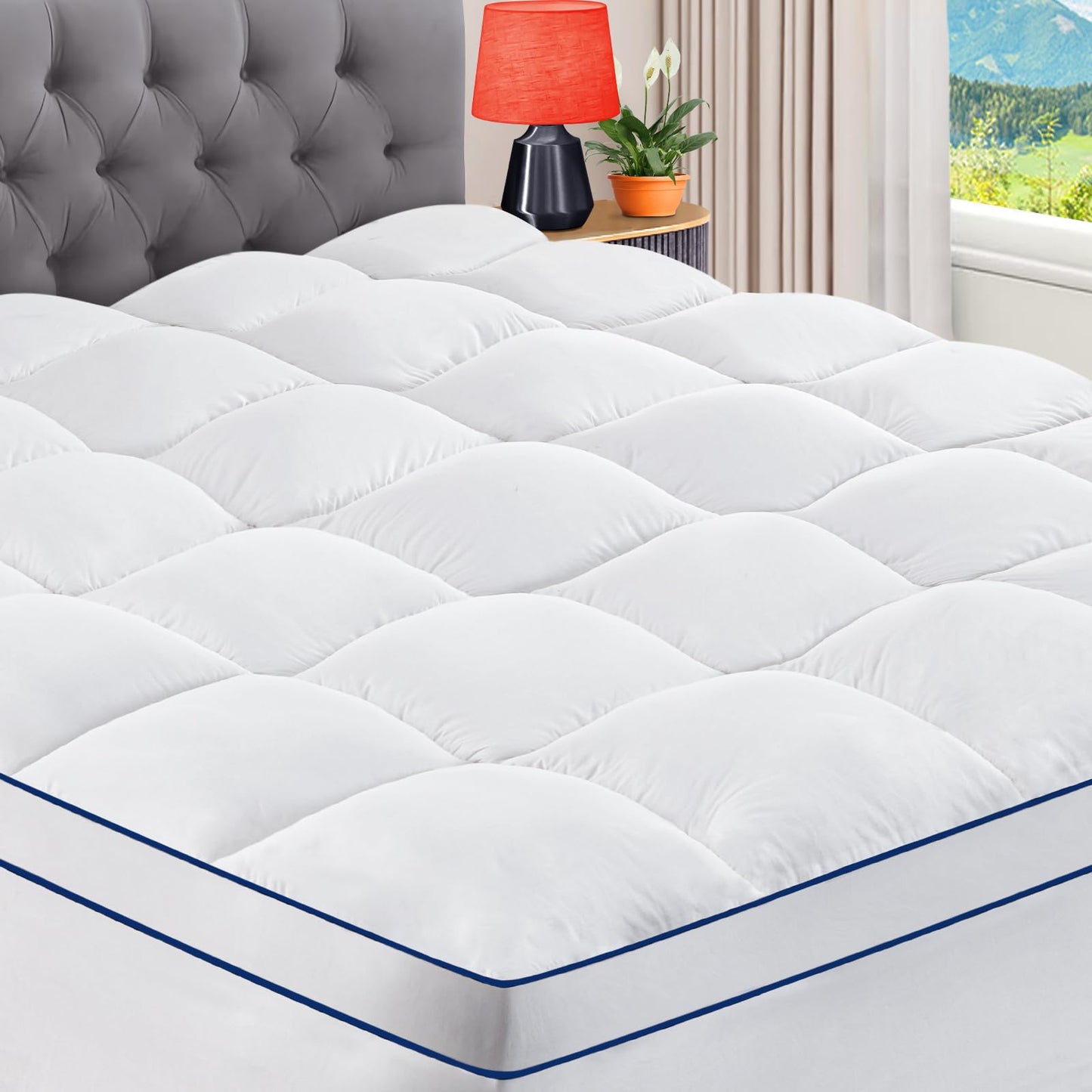 Dluxe Ave. ( QUEEN ) Mattress Topper Extra Thick Pillow Top, measures 60×80×18 inches White