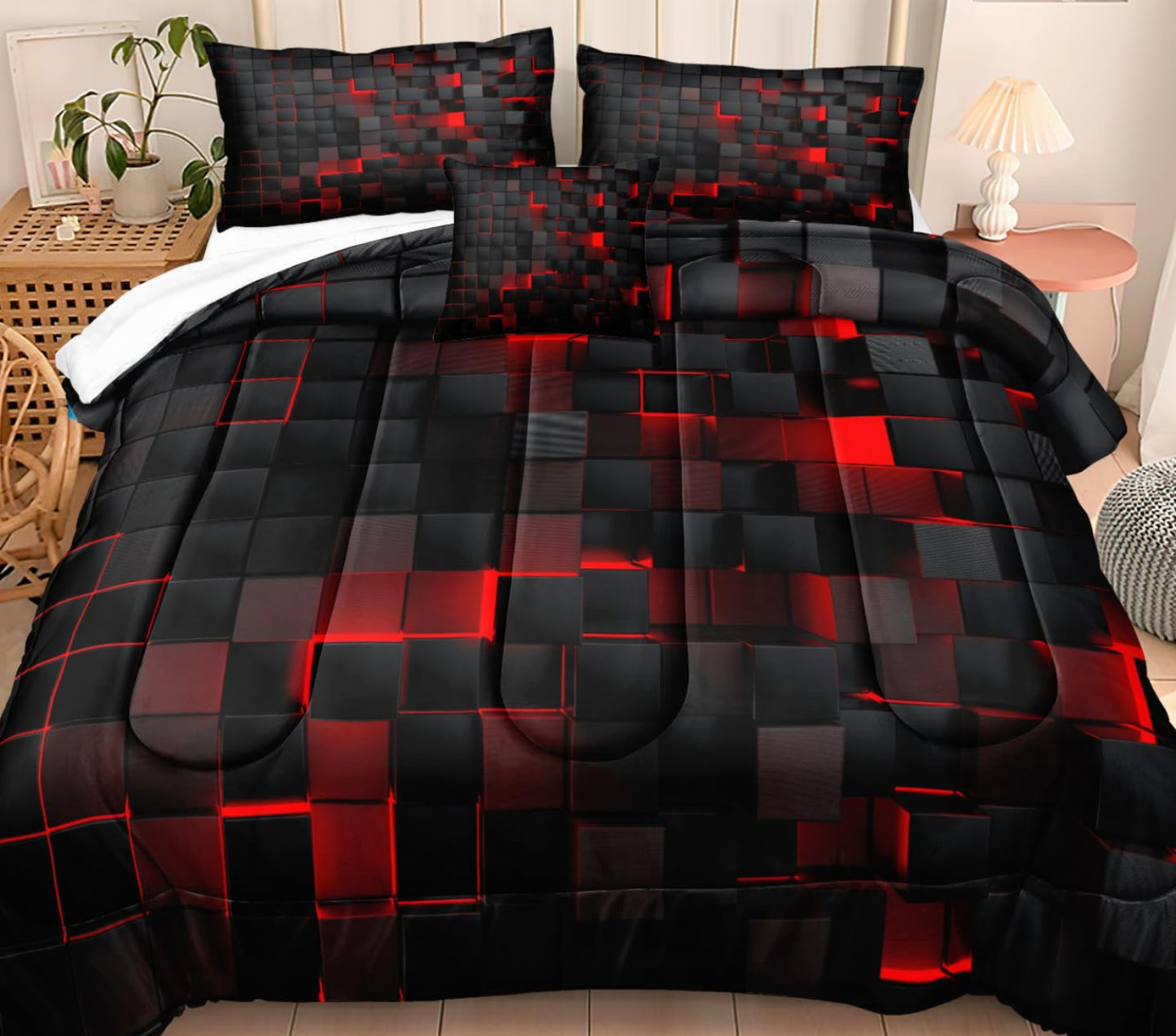 Dluxe Ave. ( KING ) 4 Pcs Comforter Set,  Red and Black