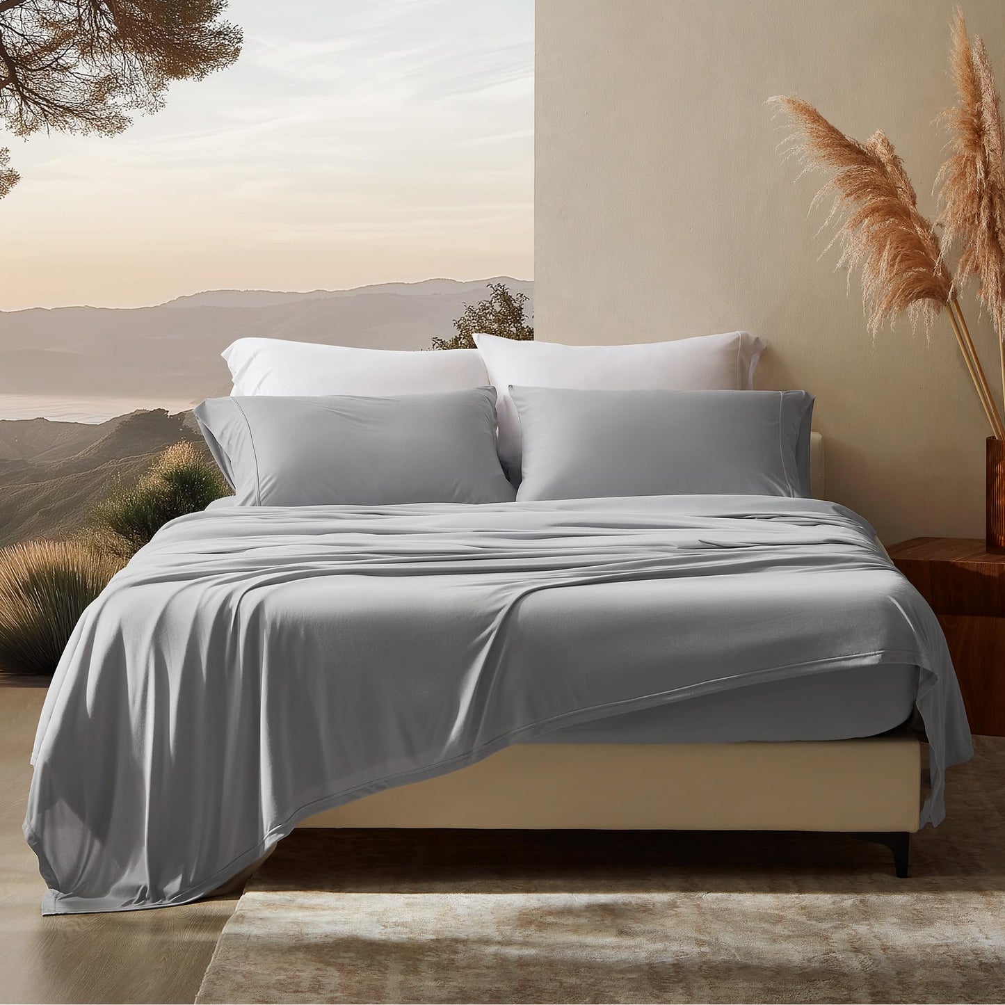 Dluxe Ave. ( KING ) Sheets Set, 4 Piece Bedding, Gull Grey