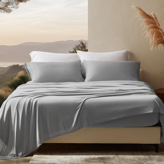 Dluxe Ave. ( KING ) Sheets Set, 4 Piece Bedding, Gull Grey