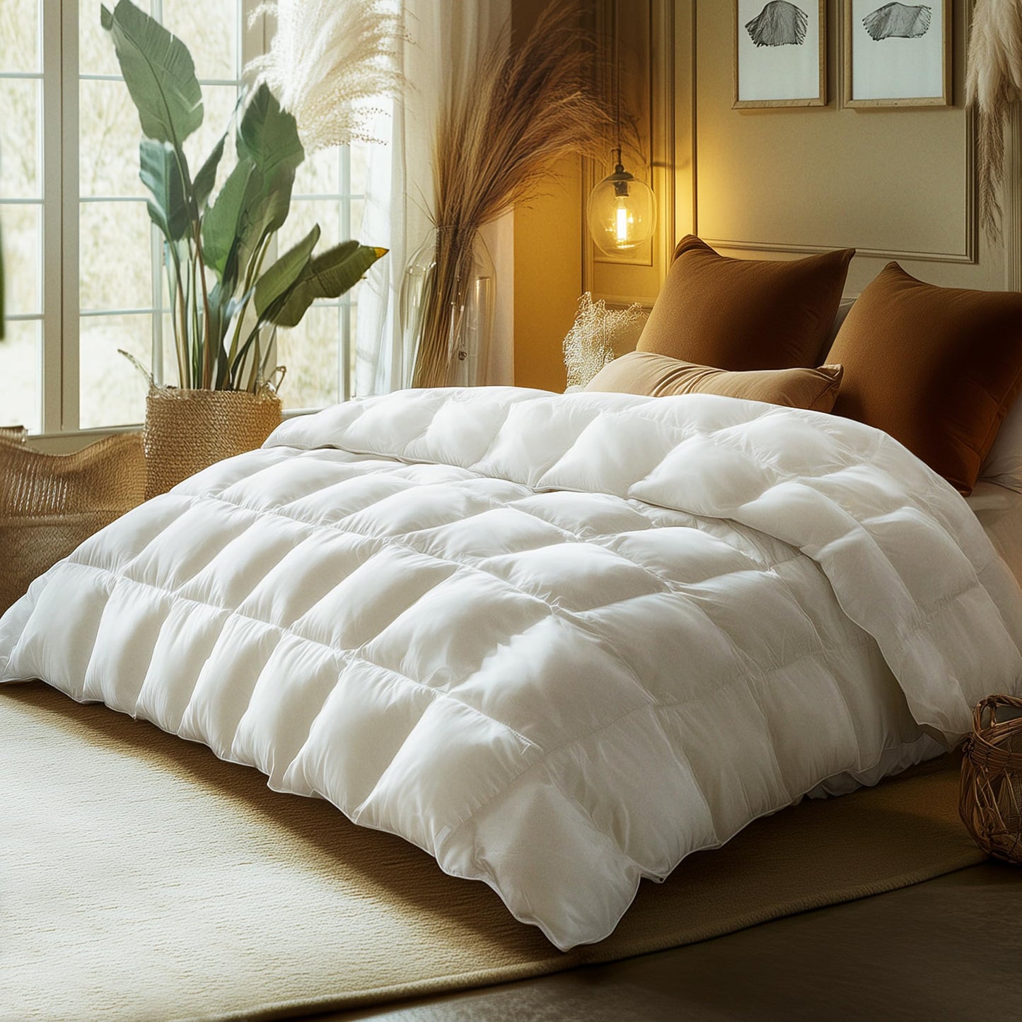 Dluxe Ave. ( KING) Luxury Goose Down Comforter for All Season/ Fluffy Duvet Insert 56oz Medium Weight/ White