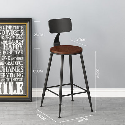 Vintage Iron Bar Chair with Solid Wood Seat