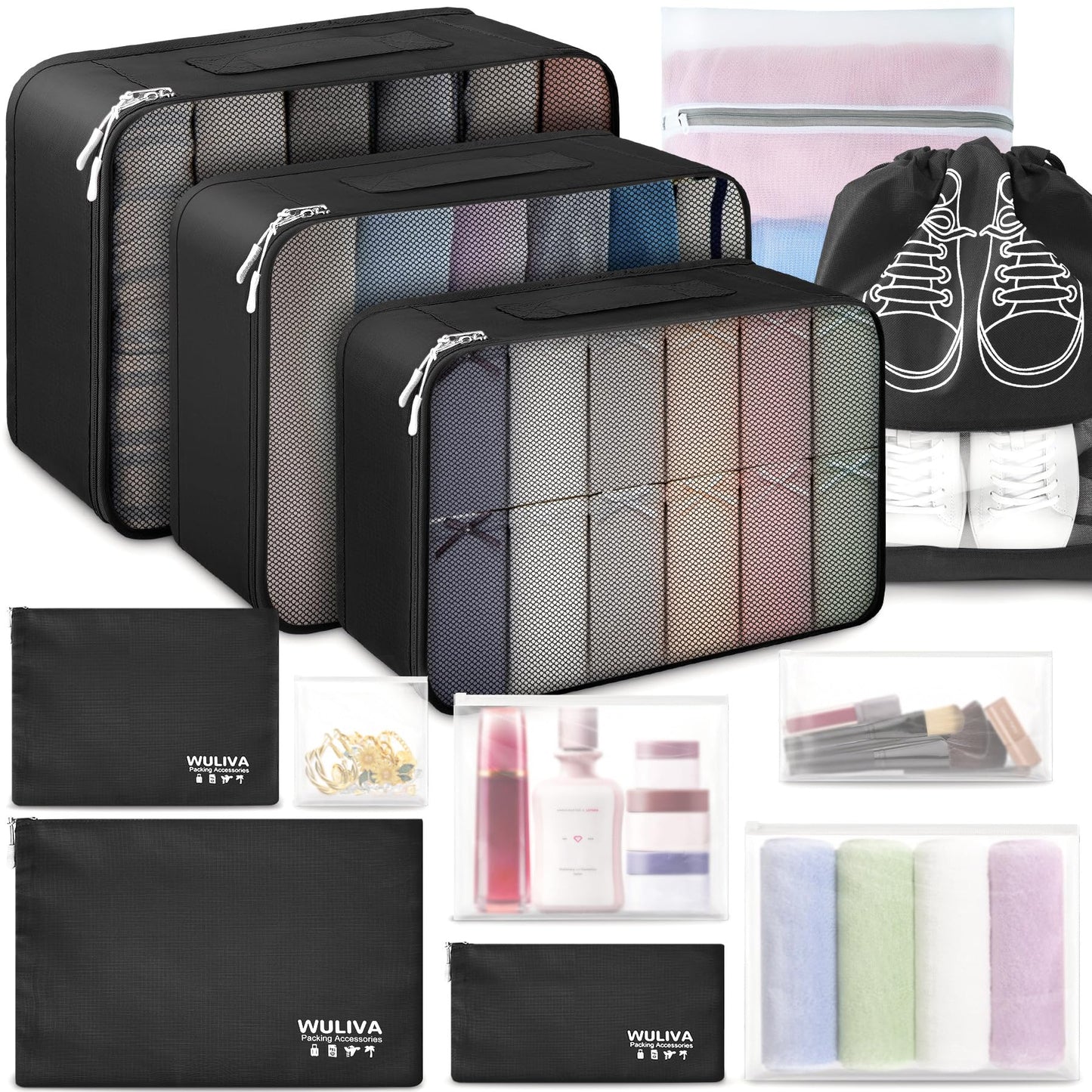 Dluxe Ave. 12 Set Packing Travel Essentials/Accessories Luggage Organizer (Black)