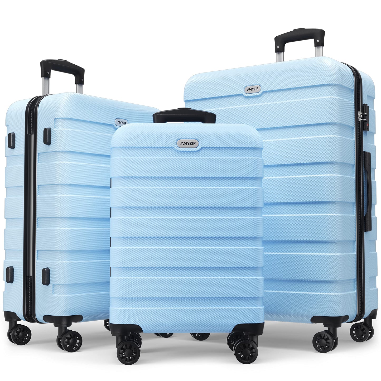 Dluxe Ave. Luggage Sets 3 Pcs/PC ABS Hardside/Lightweight/4 Spinning Wheels/TSA Lock/ Carry On (Light Blue) 20 24 28 Inch