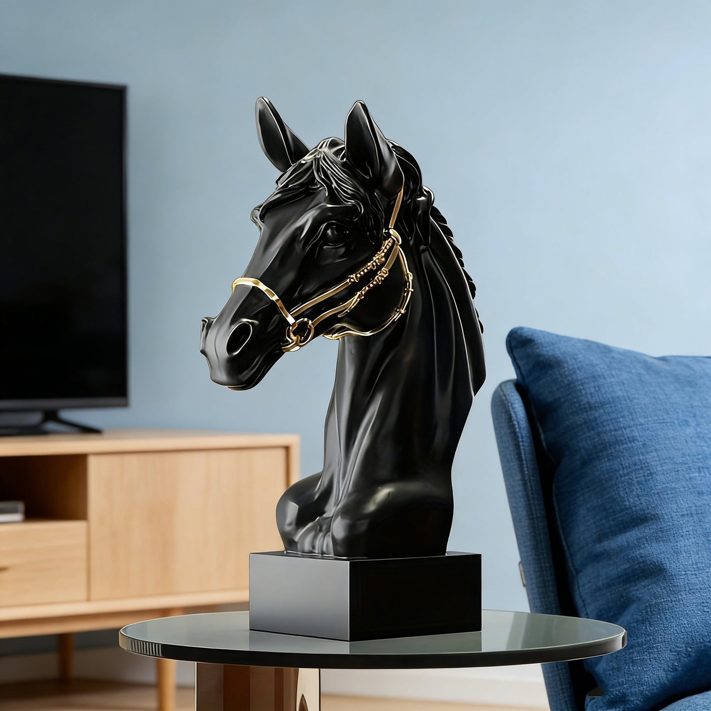 Simulated horse head sculpture