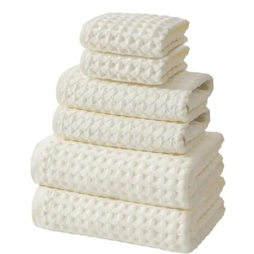 Dluxe Ave. SK Studio 6 Piece Bath Towels Set Cotton Hotel Large Waffle Bath Towels  White