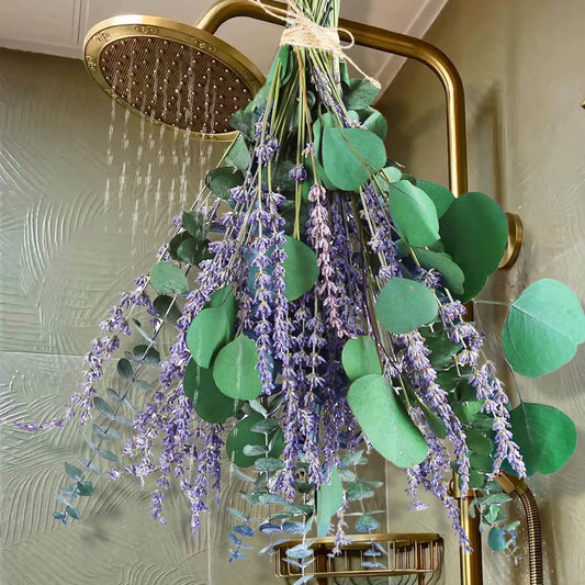 Dluxe Ave. 80 PCS Large Dried Preserved Eucalyptus Stems & Lavender Flowers Bundle, Hanging (Silver)