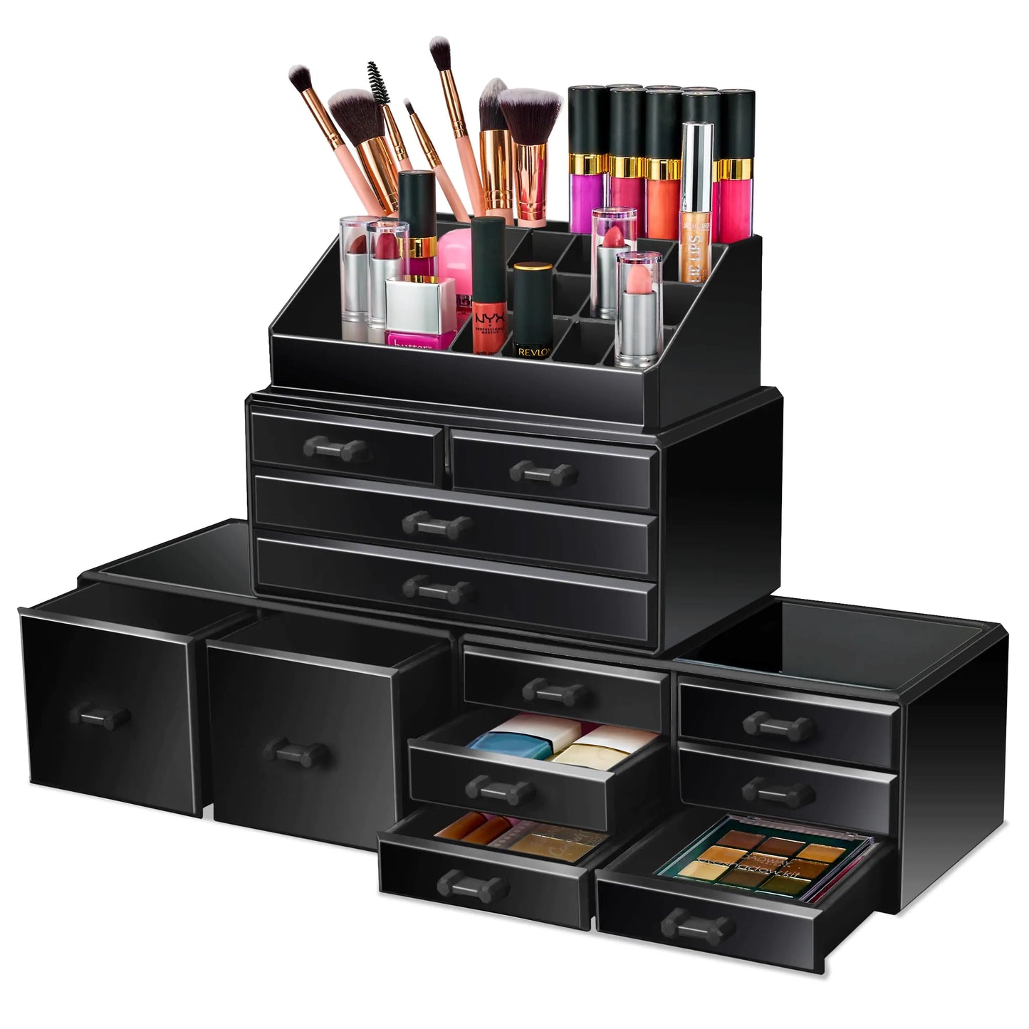 Dluxe Ave. Sorbus Large Makeup Organizer - Stackable Jewelry & Makeup Organizer For Vanity Bathroom Storage Dresser - 12 Drawers Cosmetic Beauty Organizers and Storage with Lipstick Makeup Brush Holder