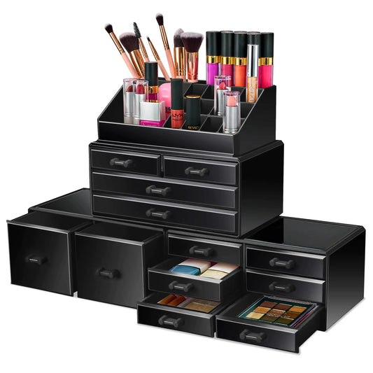 Dluxe Ave. Sorbus Large Makeup Organizer - Stackable Jewelry & Makeup Organizer For Vanity Bathroom Storage Dresser - 12 Drawers Cosmetic Beauty Organizers and Storage with Lipstick Makeup Brush Holder