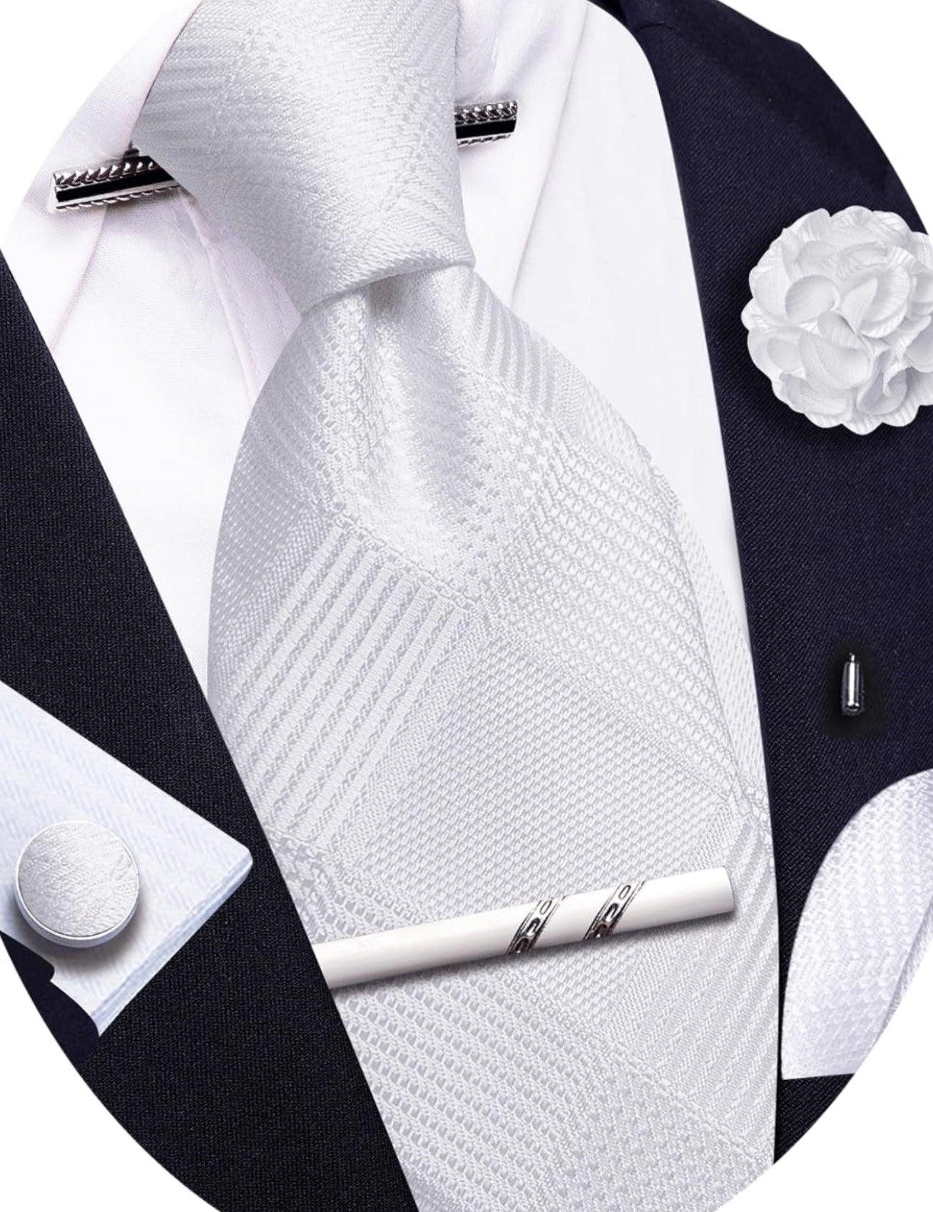 Dluxe Ave. Tie Sets Man Silk Solid Plaid Woven Necktie for Men Collar Pin Pocket Square Cufflinks