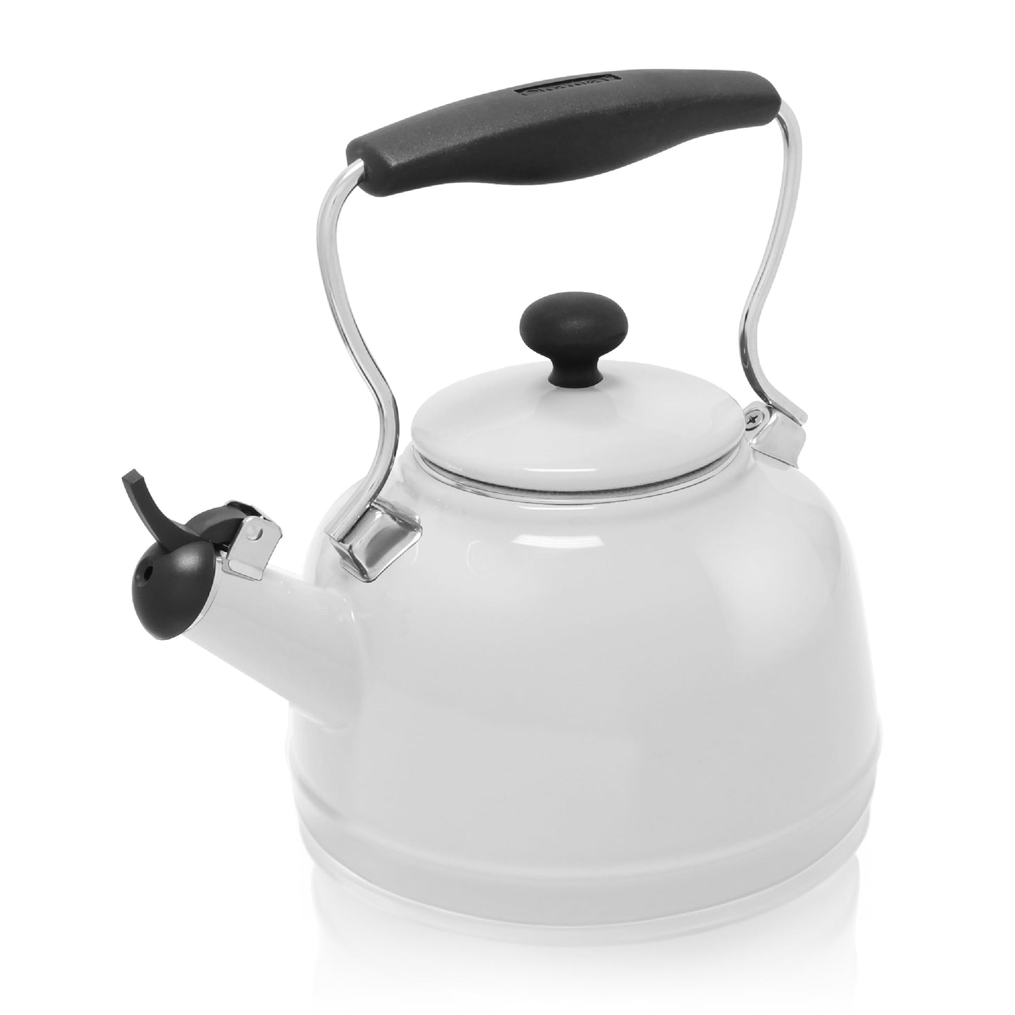 Dluxe Ave. ( Limited Edition)  Tea Kettle 1.7 QT Vintage Enamel on Carbon Steel Whistling Even Heating & Quick Boil (White)