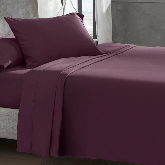 Dluxe Ave. ( TWIN ) 3 Pcs Sheet Set, 400 Thread Count/ 100% Cotton/ Luxury Hotel Collection/ Plum