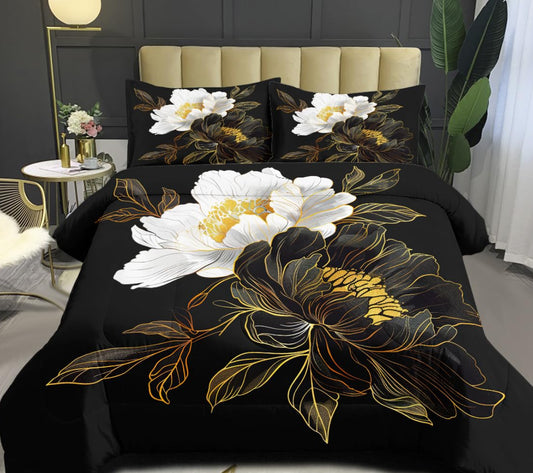 Dluxe Ave. ( TWIN ) 2Pcs Comforter Set/ Black Floral