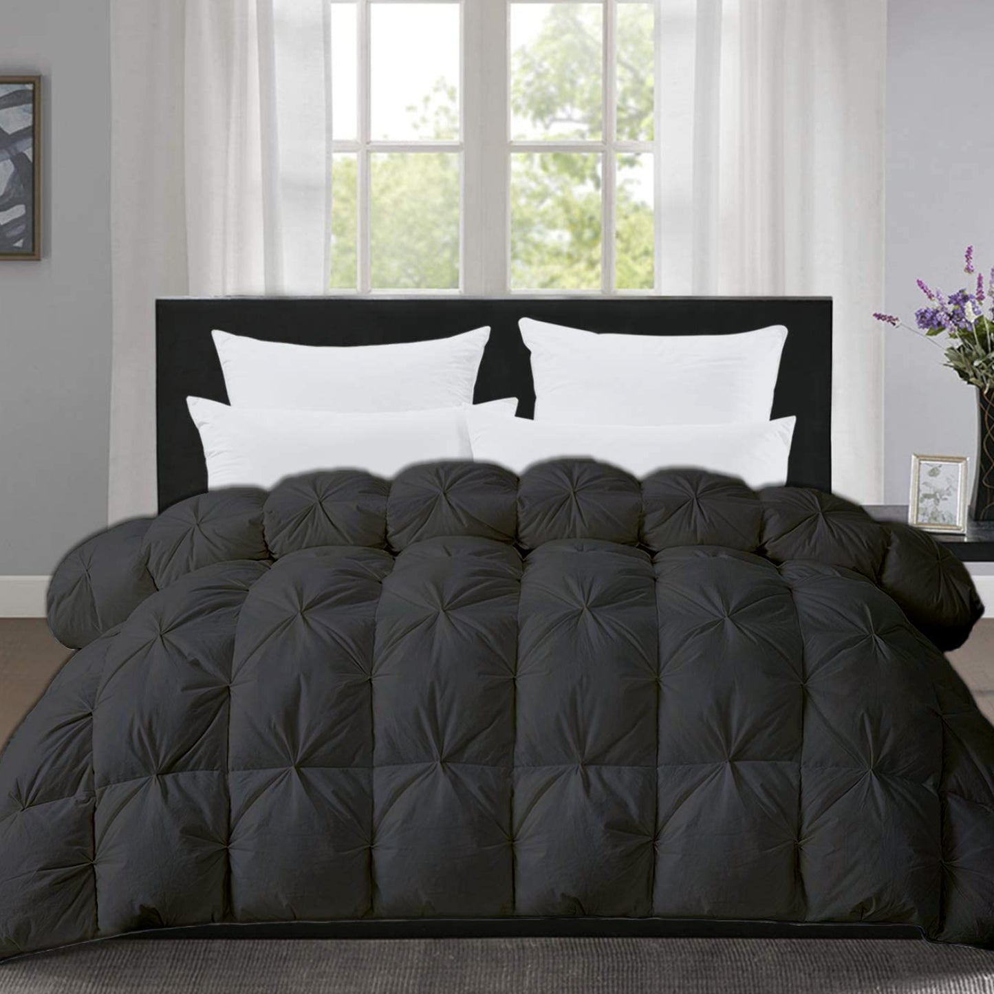 Dluxe Ave. (  ALASKAN/ KING ) 1 Pcs 100% Organic Cotton Pinch Pleat Comforter, All-Season Luxury Hotel Quality/ Dark Gray