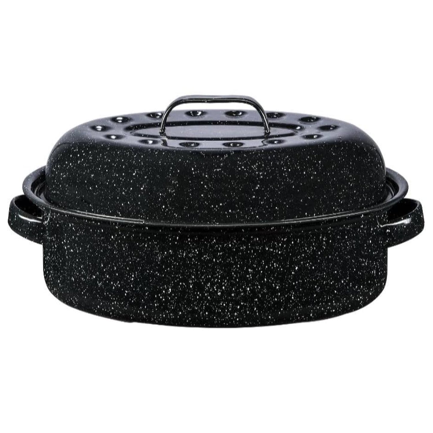 Dluxe Ave. 19" Inch 20 lb Capacity Enamel Oval Turkey Roaster Pan + Lid (17.3 Inch Inner)