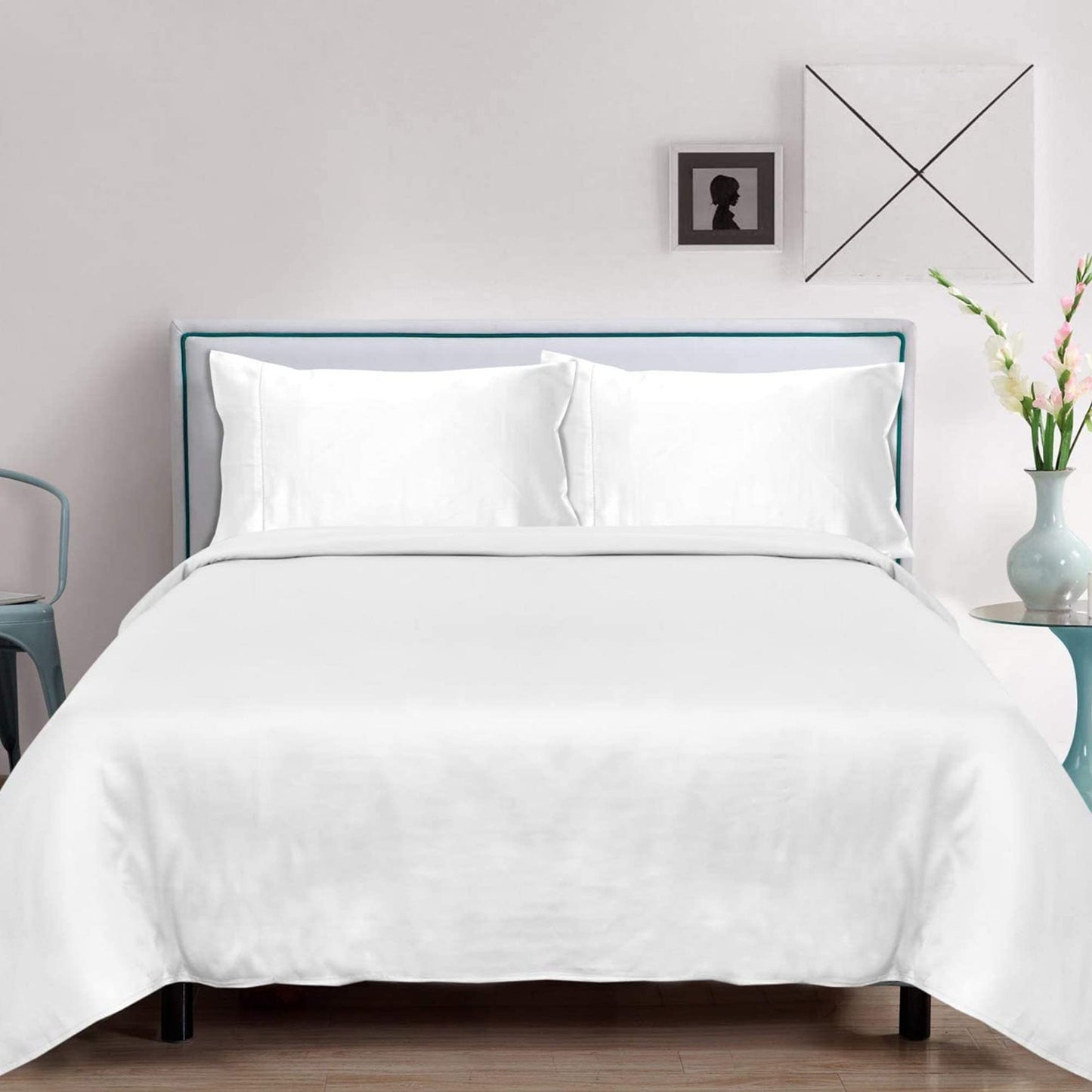 Dluxe Ave. ( FULL ) 3 Pcs {Duvet Cover} Set, with Deep Pocket Fitted Sheet/ White