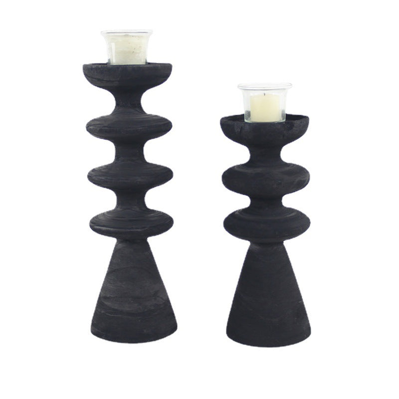Handmade Carbonized Wood Candlestick Desktop Decor