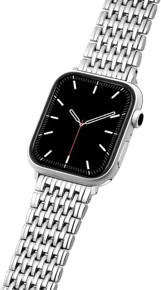 Dluxe Ave. ABNUSR Stainles Steel Silver Watch Bands for Apple Watch Series 10 9 8 7 6 5 4 3 2 1 SE Ultra Watch Strap fits 42mm/44mm/45mm/49mm Men Women Watch Bands