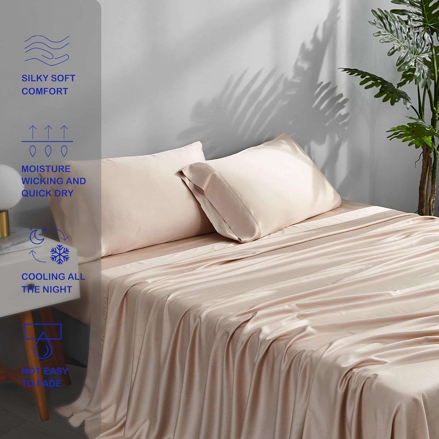Dluxe Ave. ( TWIN ) 3 Pcs Cooling Sheet Set, 16 inches Deep Pocket, Sand