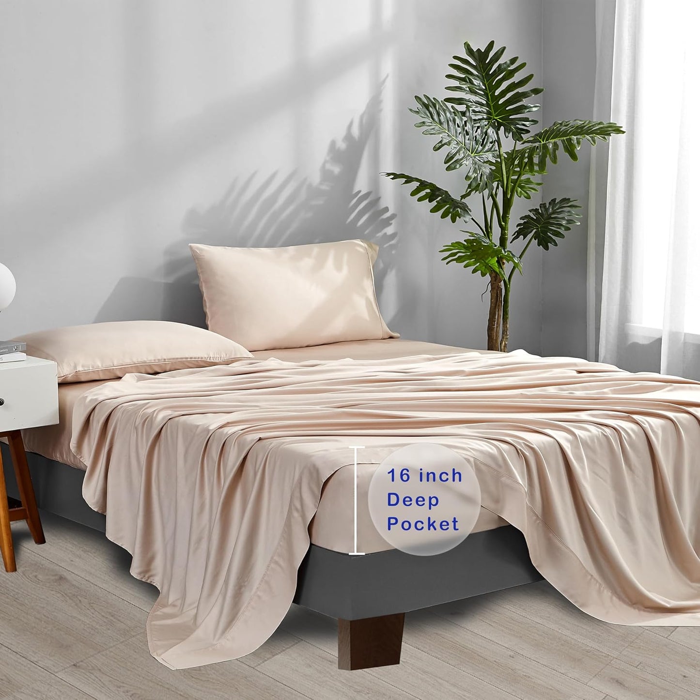 Dluxe Ave. ( TWIN ) 3 Pcs Cooling Sheet Set, 16 inches Deep Pocket, Sand
