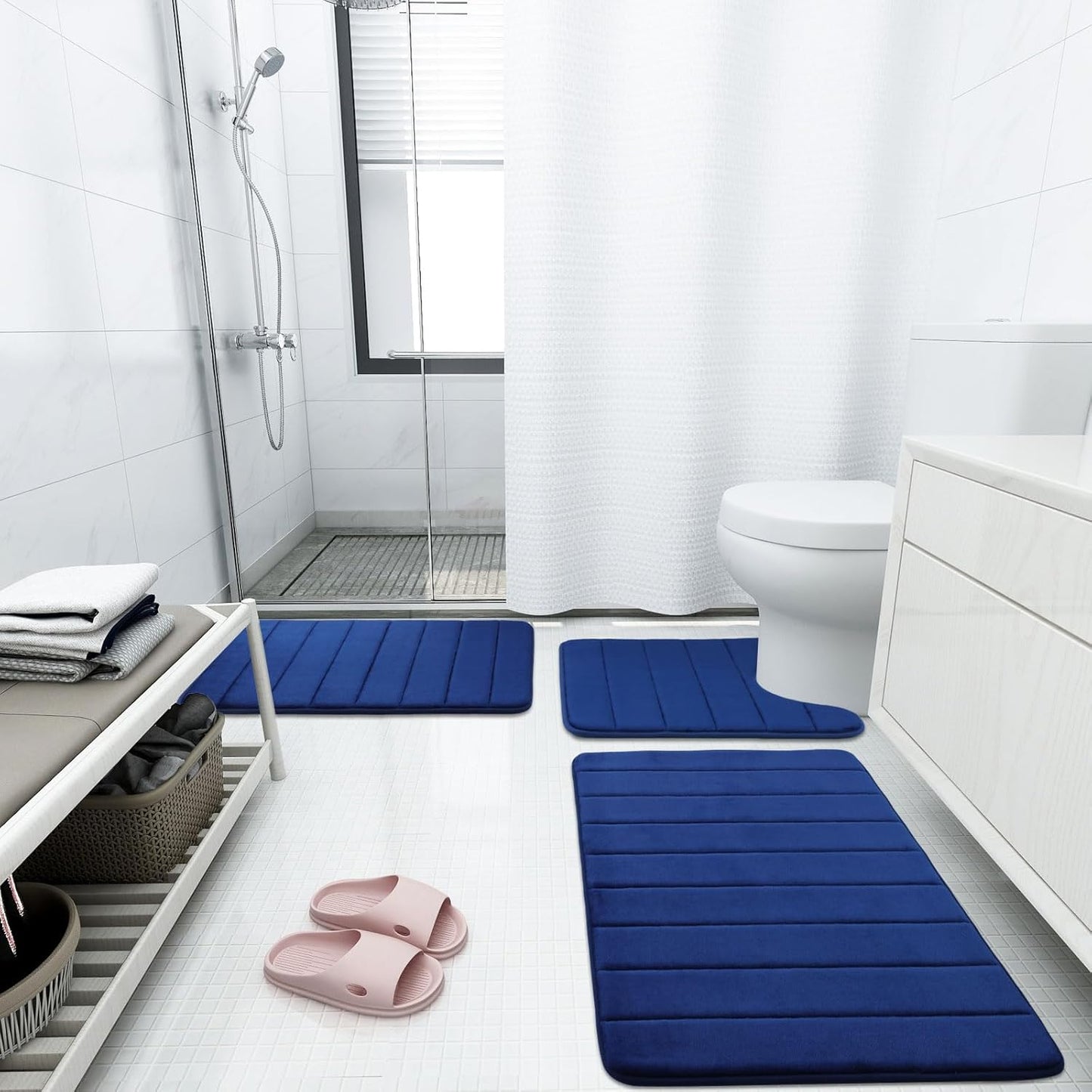 Dluxe Ave. Memory Foam Bathroom Rugs, Set of 3 (Dark Blue)
