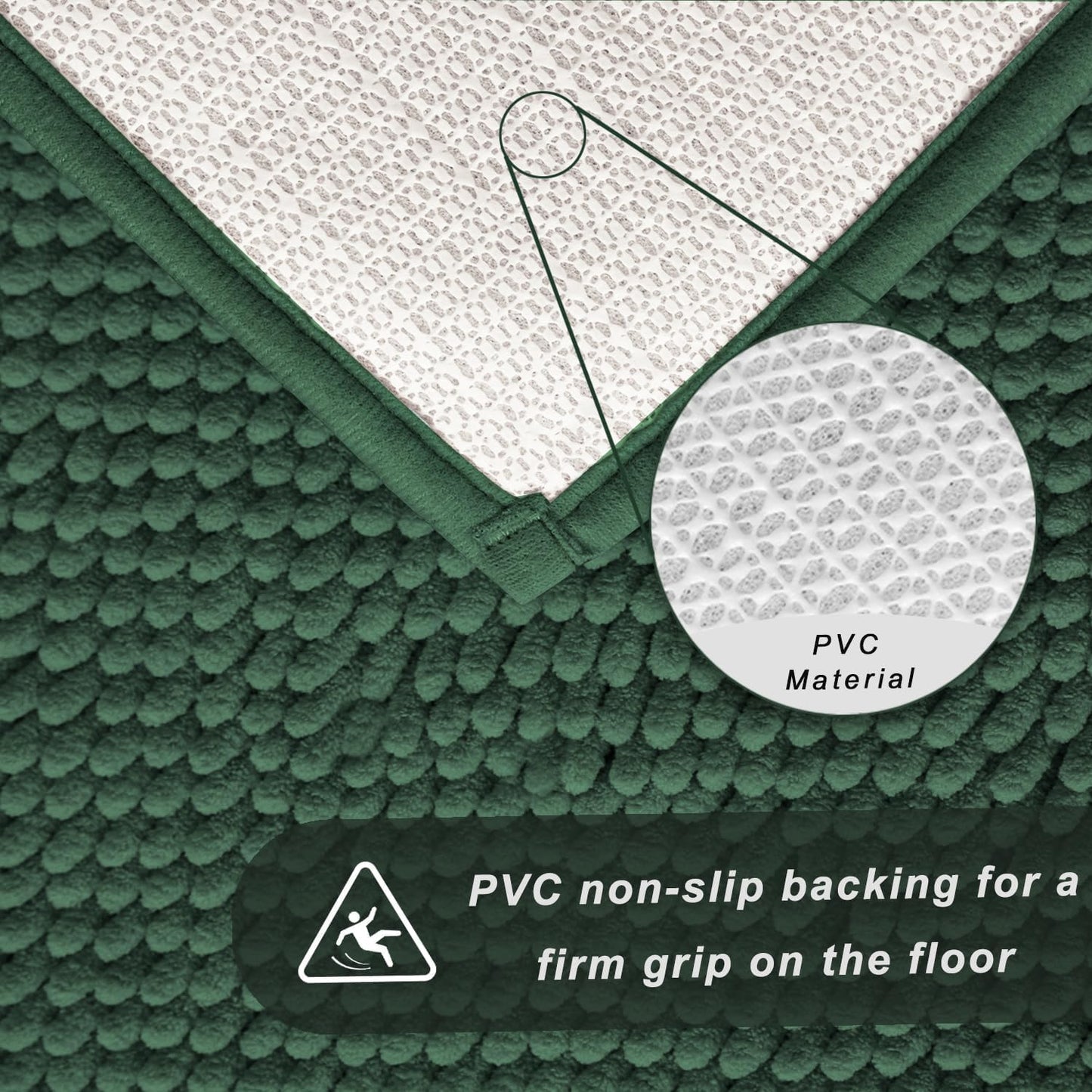 Dluxe Ave. AINAHYVA Bathroom Rugs Sets 2 PieceSuper Absorbent Chenille Rugs and Strong PVC Non-Slip Bathrooms16×24+20×32 (Dark Green)