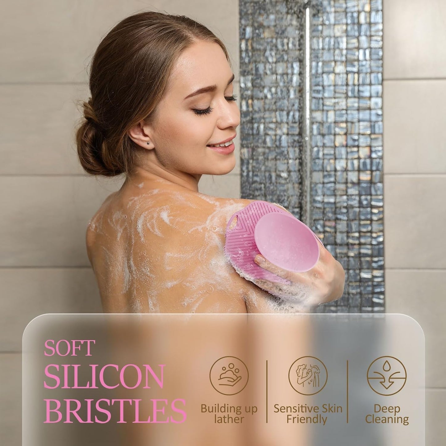 Dluxe Ave. Soft Silicone Body Scrubber/ Lather Easily/ Large Suction Cup (Pink)