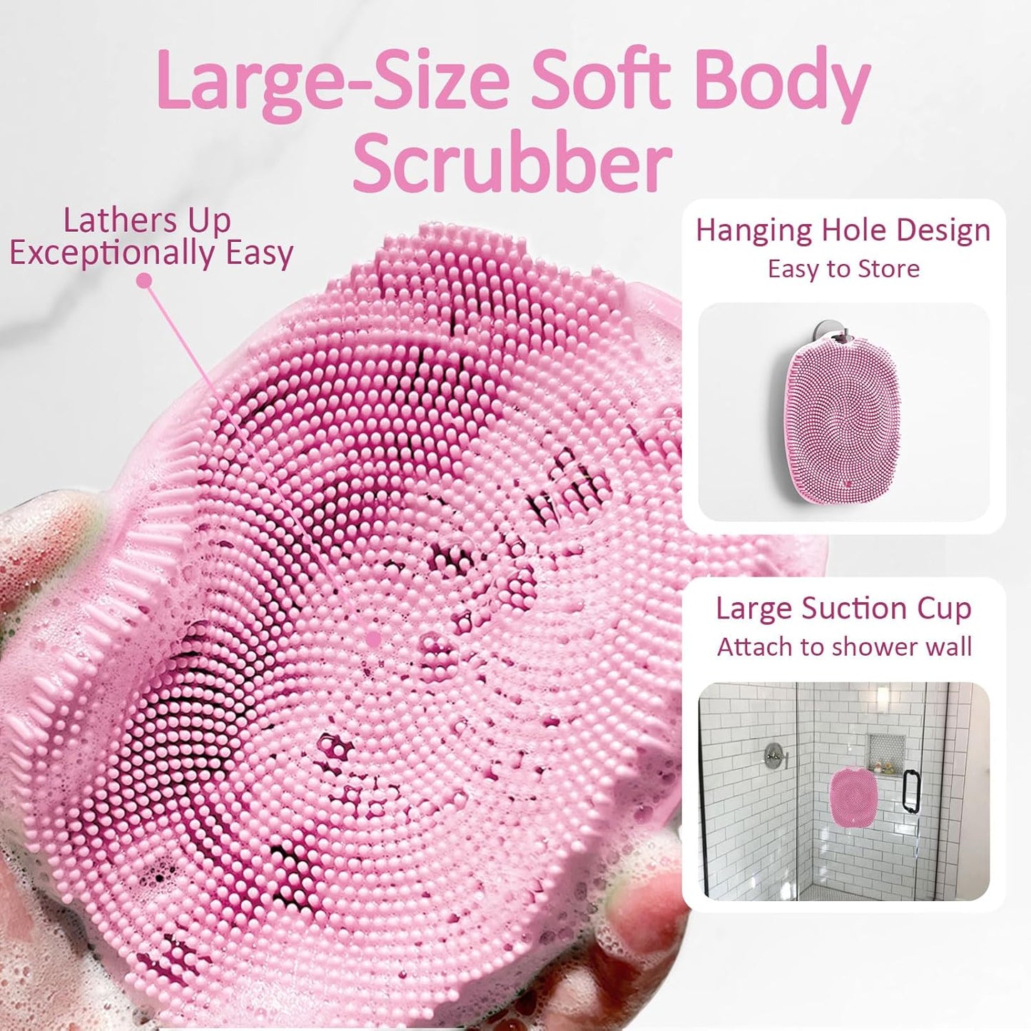 Dluxe Ave. Soft Silicone Body Scrubber/ Lather Easily/ Large Suction Cup (Pink)