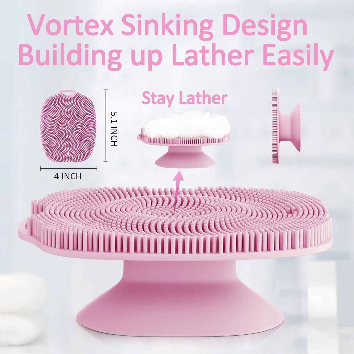 Dluxe Ave. Soft Silicone Body Scrubber/ Lather Easily/ Large Suction Cup (Pink)