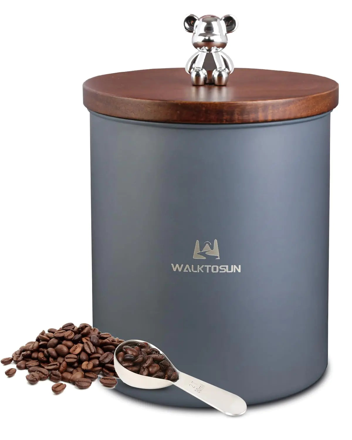 Dluxe Ave. Walktosun Coffee Canisters Airtight Food Storage Container with Wooden Lid  (1.4L Gray With Spoon)