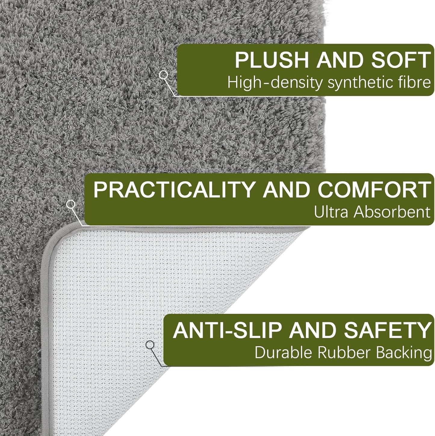 Dluxe Ave. Luxury Long Bathroom Runner Rug, 24x48 Inch Thick Soft and Absorbent Microfiber, Non Slip Bath Mat, (Grey)