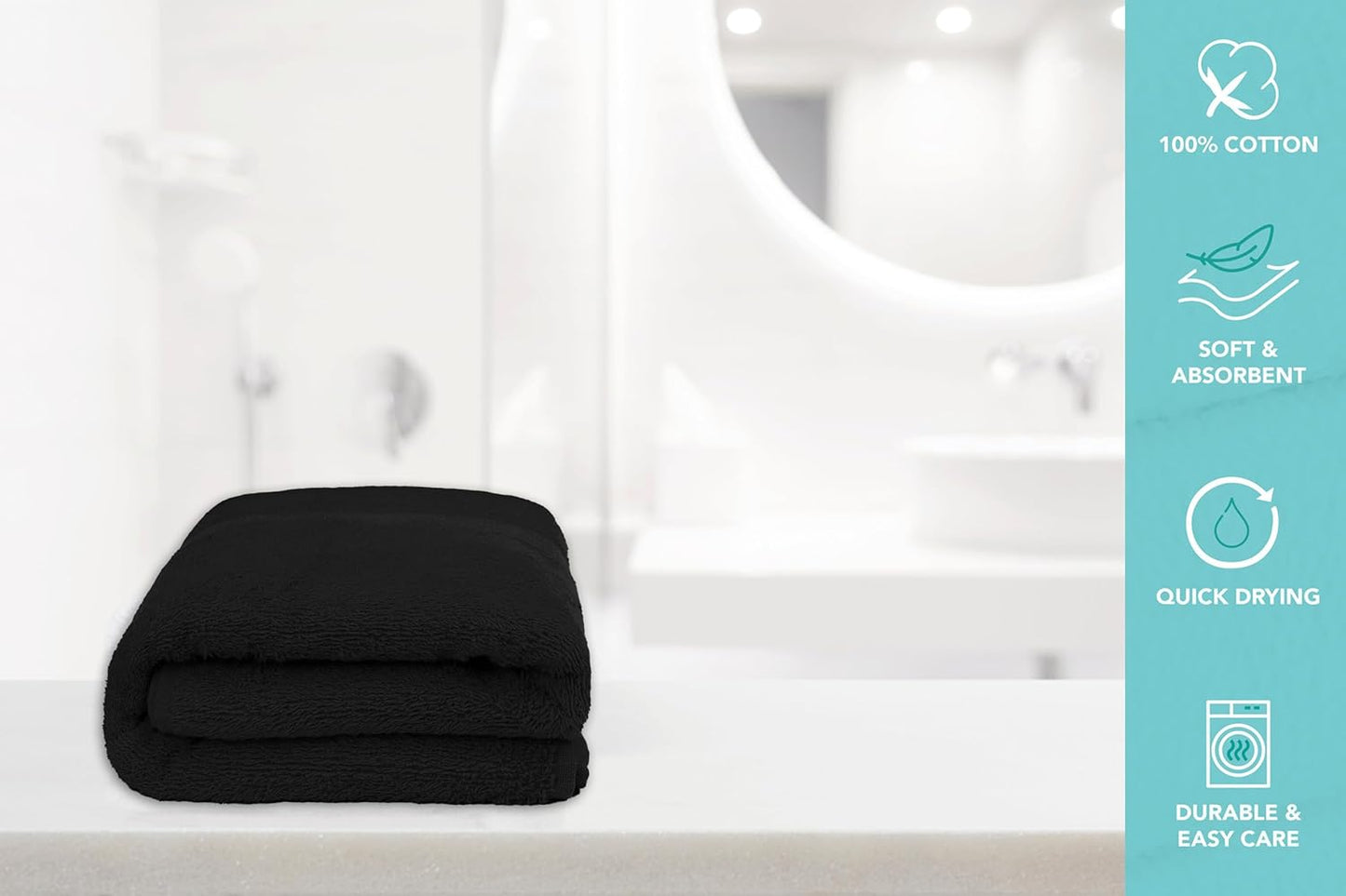 Dluxe Ave. 100% Cotton Bath Towels/ Soft Highly Absorbent Towels (Black)