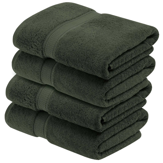Dluxe Ave. BNM Egyptian Cotton Heavyweight Towels Ideal For Bathroom Shower Spa 800 GSM Bath Towels Highly-Absorbent Luxury Bathroom Essentials Soft Plush Home Basics Bath Towel Set of 4 Forest Green