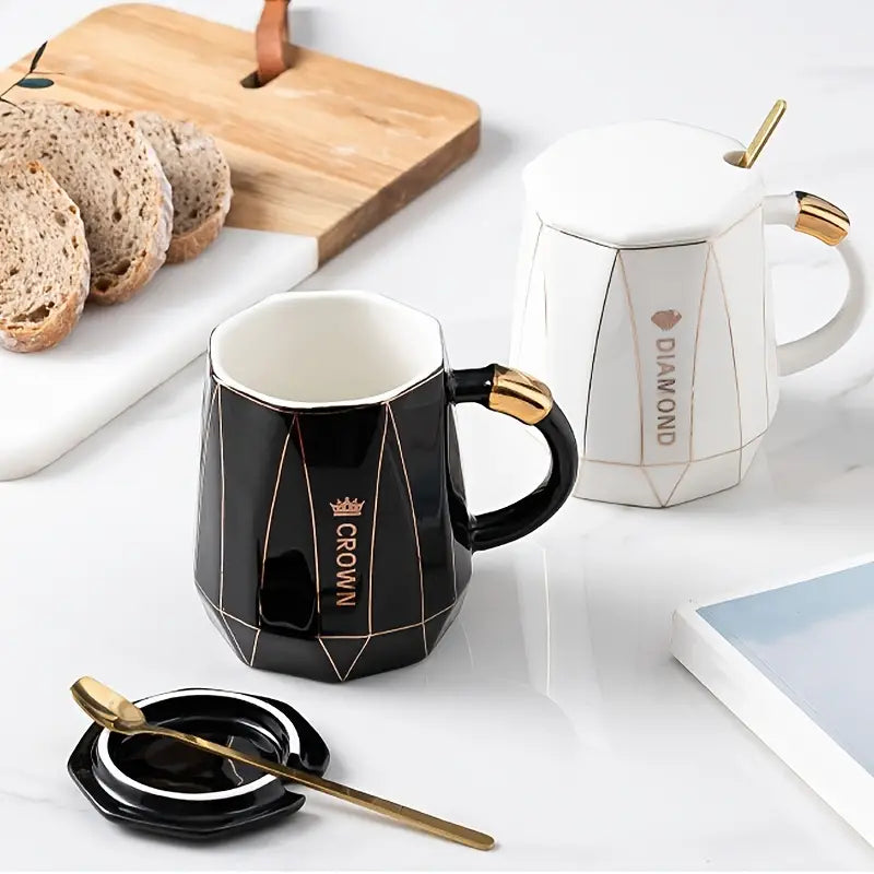 Dluxe Ave. Ceramic Water Cup with Lid and Spoon for Coffee