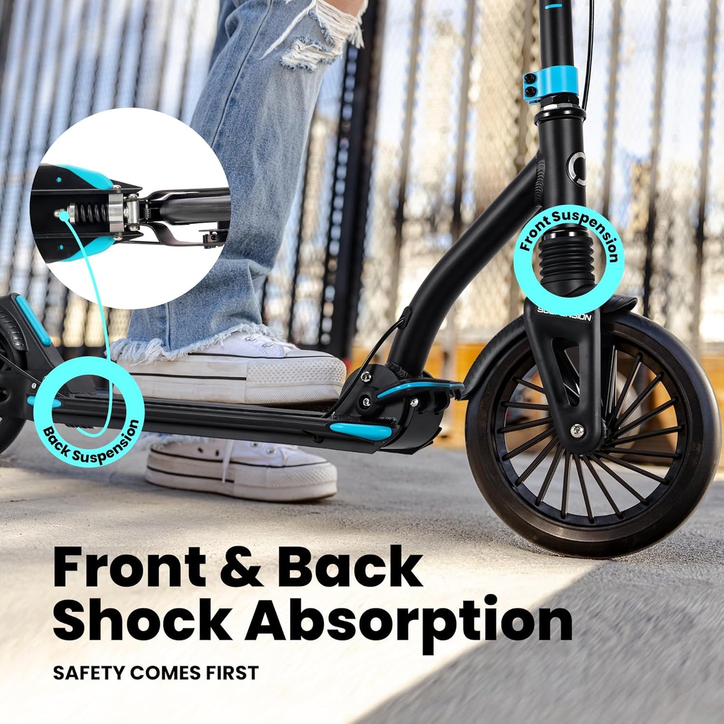 Dluxe Ave. Two Wheels Kick Scooter for Big Kids Ages 8-12 Teens and Adults. Non-Electric Scooters with Disc Brake Rubber Mat Double Shock Absorption Max 250 lbs Foldable and Height Adjustable