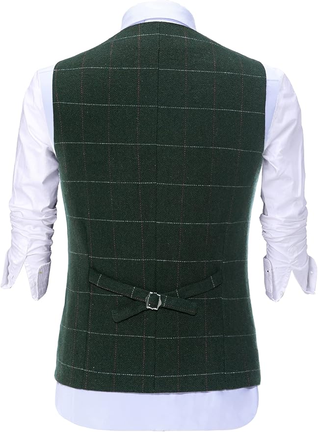 Dluxe Ave. (SMALL) Casual Mens Vest/  Plaid Soft Wool Tweed/ Waistcoat / Green