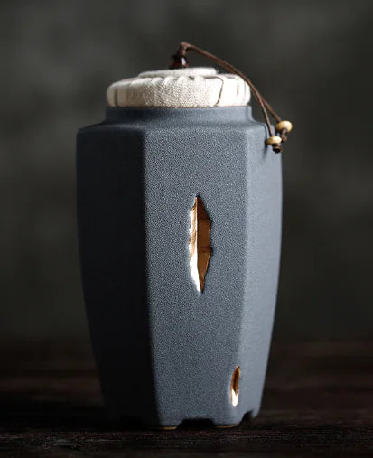 Dluxe Ave. Ceramic Vintage Hand-painted Tea Canister with Gold Trim