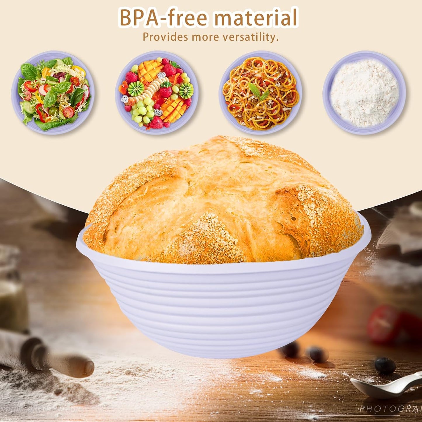 Dluxe Ave. Aledo Sourdough Bread Proofing Basket Kit 2  Bread Making Baking Accessories Set Tools Supplies - Lavender