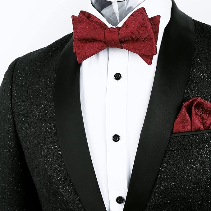 Dluxe Ave. Mens Paisley Bow Tie & Pocket Square Set/ Maroon