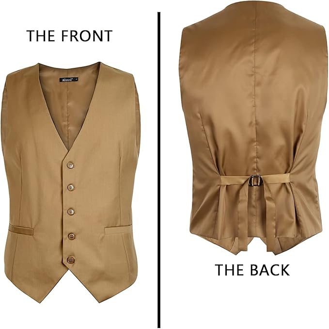 Dluxe Ave. (MEDIUM) Mens Classic Solid Color Formal Business Suit Vest/ Regular Fit Waistcoat with 5 Buttons/ Khaki